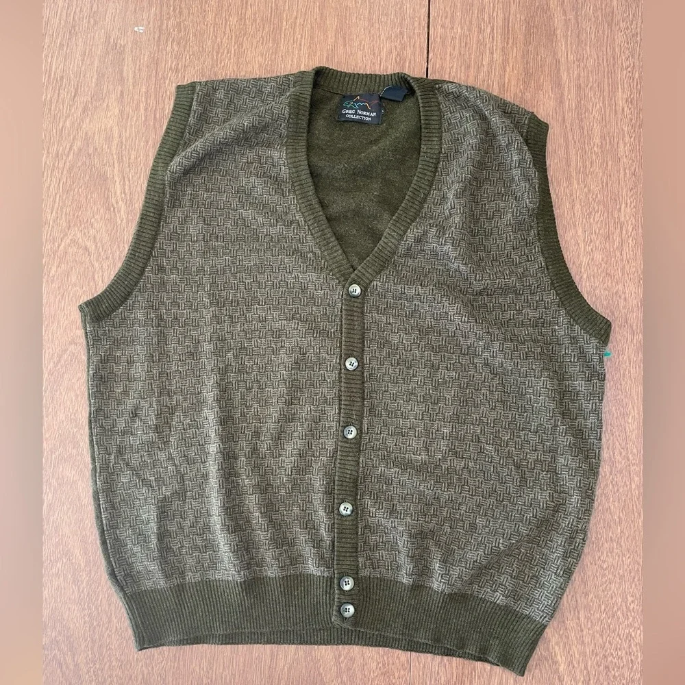 Greg Norman Collection Olive Green Men's Knit Cardigan Vest